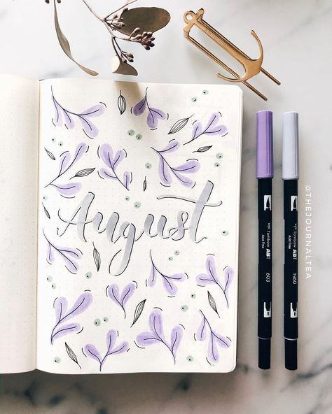 Daily Bujo, Leaf Doodles, August Bullet Journal Cover, Journal D'inspiration, August Bullet Journal, Journal August, Bullet Journal August, Calendar Designs, Bullet Journal Month