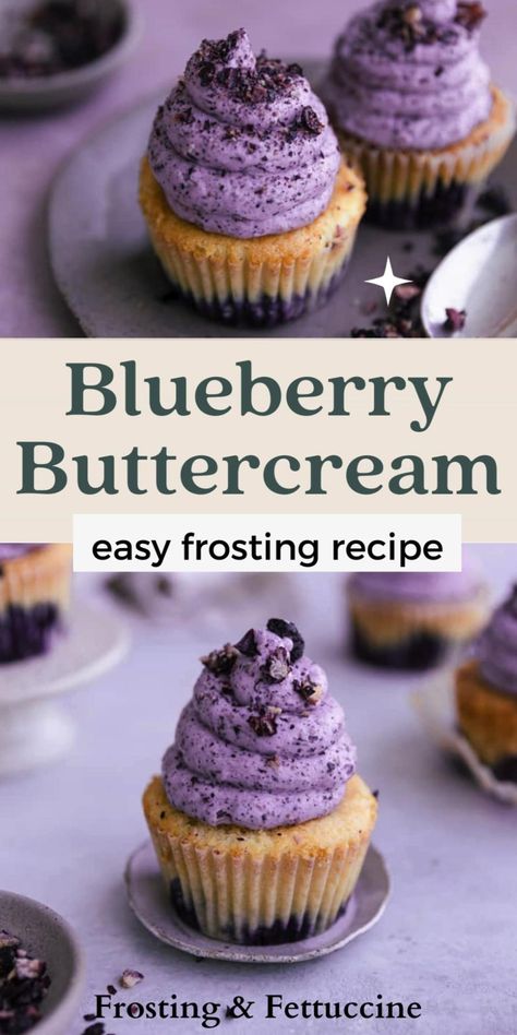 This easy blueberry frosting recipe is ready in only 5 minutes and is made with freeze dried blueberries for the purple color. Blueberry buttercream frosting is fluffy, sweet and delicious and would be perfect on top of lemon cake or blueberry cupcakes! Blueberry Filling For Cake, Blueberry Frosting Recipe, Blueberry Buttercream Frosting, Freeze Dried Blueberries, Frosting For Cupcakes, Blueberry Buttercream, Blueberry Cake Filling, Blueberry Frosting, Buttercream Recipes