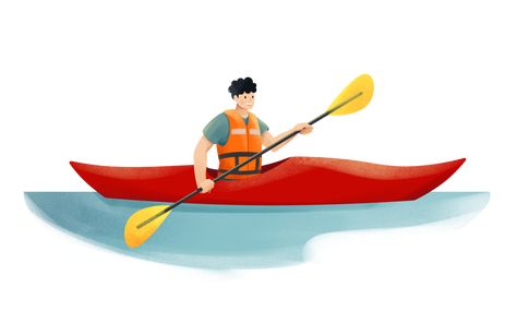 Kayaking Illustration, Kayak Clipart, Rowing Boat, Paddle Boat, Life Vest, Down The River, Row Boat, Rowing, Active Lifestyle