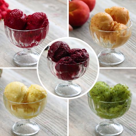 2-Ingredient Sorbet 5 Ways Healthy Summer Treats, Makanan Rendah Kalori, Frozen Fruit, Summer Treats, Cream Recipes, Healthy Sweets, Frozen Desserts, Puddings, Healthy Treats