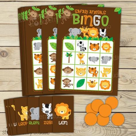 Safari Jungle Baby Shower Bingo Game - Birthday Party Games - Instant Download - Safari Animals Baby Shower Games Printable - Bingo Cards Crocodile Party, Animal Baby Shower Games, Jungle Safari Baby Shower, Jungle Thema, Animals Printable, Boy Baby Shower Ideas, Bingo Cards Printable, Safari Birthday Party, Baby Bingo