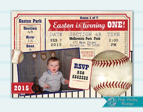 $8.99 psd file Personalized Baseball Invitation Vintage by PoshPaisleyBoutique Baseball Ticket Invitation, Baseball Party Invitations, Baseball Invitations, Baseball First Birthday, Baseball Ticket, Baseball Birthday Party, Party Stationery, Baseball Party, Baseball Theme