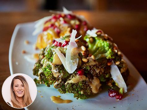 Blake Lively's Cauliflower Recipe Makes Us Want to Eat Our Vegetables Brocolli And Cauliflower Recipes, Vegetarian Cauliflower Recipes, Cauliflower Recipes Healthy, Veggie Side Dish Recipes, Pomegranate Recipes, Roasted Cauliflower Recipes, Cauliflower Soup Recipes, Cauliflower Dishes, Cauliflower Recipe