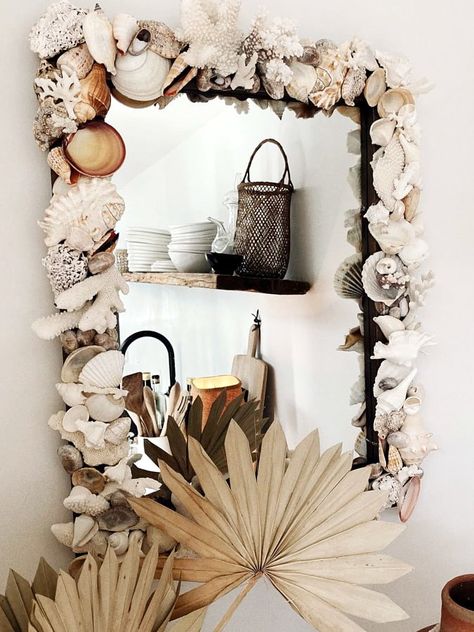 Jeremiah Brent’s Latest DIY Involves an Old Mirror and This Amazon Buy Shell Mirror Diy, Diy Bedroom Mirror, Sea Shell Mirrors, Diy Mirrors, Shell Mirrors, Jeremiah Brent, Cheap Apartment Decorating, Seashell Mirror, Shell Mirror