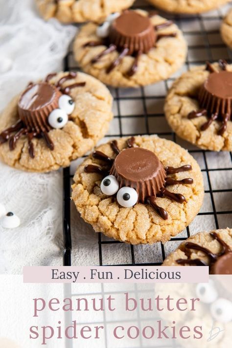 Peanut Butter Spider Cookies, Cookies With Candy, Soft Chewy Cookies, Butter Blossoms, Candy Eyes, Spider Cookies, Frozen Cookie Dough, Blossom Cookies, Chewy Cookies