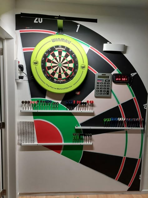 Dart Board Wall Ideas Man Cave, Dart Set Up, Dart Backboards, Bar Americano, Dartboard Light, Dartboard Backer, Dart Set, Diy Home Bar, Bar Games