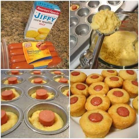 Mini Corn Dogs – 99easyrecipes Dog Muffins, Corn Dog Muffins, Mini Corn Dogs, Jiffy Corn Muffin Mix, Corn Muffin Mix, Corn Dog, Unsweetened Applesauce, Snacks Für Party, Chapati