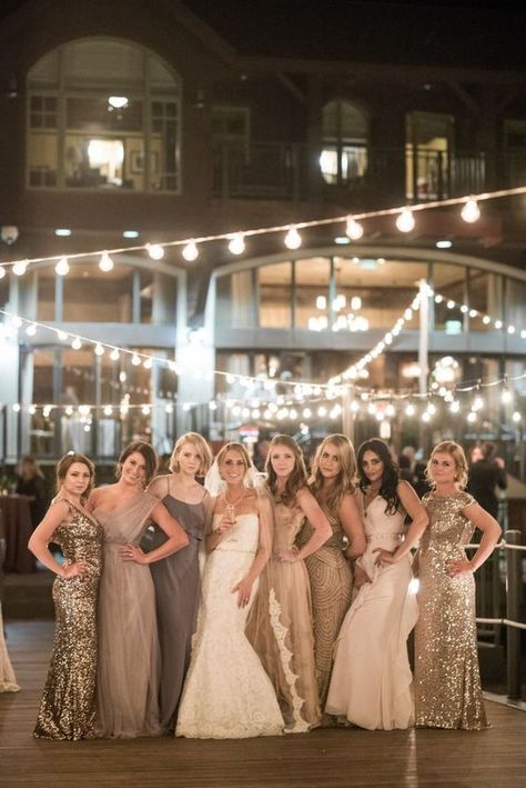 Sparkly Bridesmaids, Sequin Bridesmaid, Mismatched Bridesmaids, Pnina Tornai, Mismatched Bridesmaid Dresses, Lake Tahoe Weddings, Tahoe Wedding, Maggie Sottero, Bridesmaid Gown