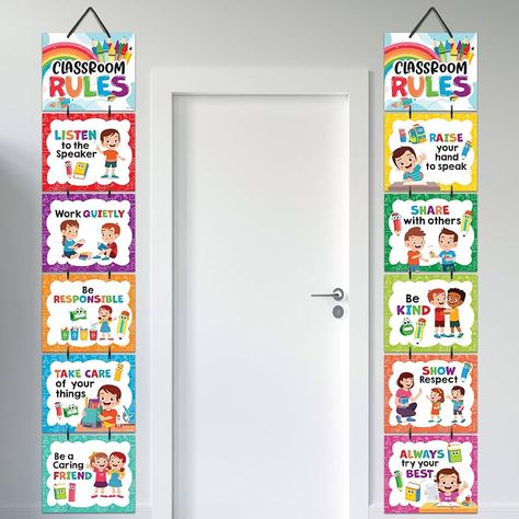 Amazon.com: Decorably Hanging Class Rules Posters for Classroom - 12 Classroom Rules Poster High School, 12x10in Hanging Chalkboard Decorations for Classroom Rules Poster, Classroom Expectations Poster : Office Products Free Classroom Rules Printables, Classroom Rules Chart Ideas, Classroom Rules Preschool, Classroom Rules Kindergarten, Classroom Rules Poster Elementary, School Rules Poster, Where Are We Classroom Sign, Classroom Rules For Kids, Rules Preschool