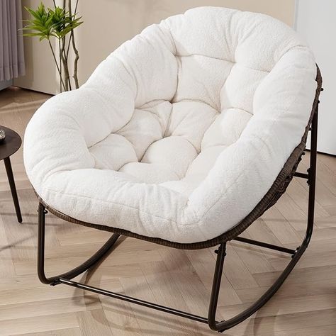 Amazon.com: Villeston Outdoor Papasan Rocking Chair - Oversized Comfy Patio Chair Indoor Egg Royal Rattan Rocking Chair with Cushion for Front Porch Lounge Lawn Bedroom Living Room (Beige Grey) : Patio, Lawn & Garden Comfy Rocking Chair, Rattan Rocking Chair, Rattan Lounge Chair, Rocker Chairs, Patio Rocking Chairs, Indoor Chairs, Outdoor Rocking Chairs, Couch Chair, Lawn Chairs