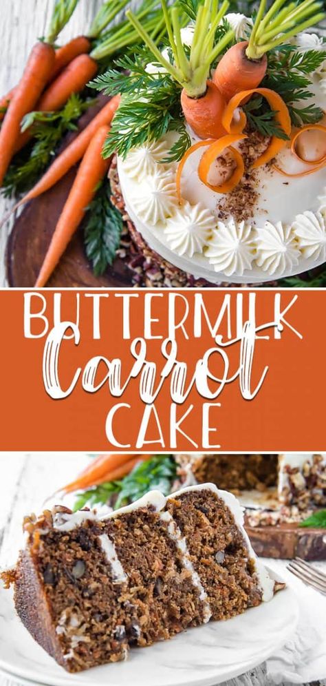 Best-Ever Buttermilk Carrot Cake #SpringSweetsWeek Moist Carrot Cakes, Rum Cream, Shredded Carrots, Carrot Cake Recipe, Classic Cake, Toasted Pecans, Easter Recipes, Cheese Frosting, Holiday Desserts