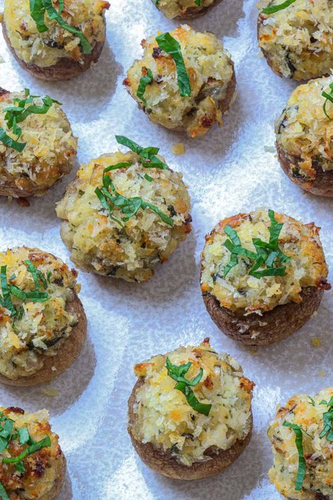 Boursin-Stuffed Mushrooms | Baked Bree Boursin Stuffed Mushrooms, Easy Stuffed Mushrooms, Baked Stuffed Mushrooms, Shrimp Stuffed Mushrooms, Stuffed Mushrooms Easy, Bacon Stuffed Mushrooms, Boursin Cheese, Charcuterie Inspiration, Sauteed Spinach