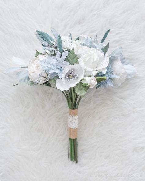 Nikah Attire, Paper Bridal Bouquet, Artificial Hand, Small Bridal Bouquets, Simple Wedding Bouquets, Peach Bouquet, Minimalist Wedding Decor, Blue Wedding Bouquet, Light Blue Wedding