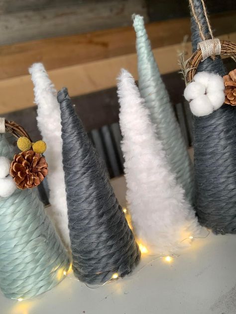 Rag Trees How To Make, Boho Holiday Decor, Paper Mache Tree, Yarn Trees, Holiday Swag, Burlap Christmas Tree, Light Writing, Trees Art, Diy Yarn