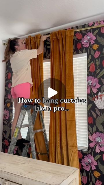 Stefanie Bloom on Instagram: "The first time I decided to hang curtains… I cried because I messed it up and I felt really incompetent. Now I can hang curtains super quick with this template method + the right tools (stud buddies + drill/driver). I hope this video helps you feel confident if you ever have to hang curtains!  If you want a link to everything I used in this video (minus the crappy electric screwdriver) comment “link” and I will DM you the list! Also, I have everything linked in my bio under the all my finds section! #amazonfinds   #diy #howto hang curtains #homedecor #homeimprovement #budgetfriendly #interiordesign #renterfriendly" Too Long Curtain Hacks, How To Install Curtains, How To Hang Curtains With Clips, Diy Double Curtain Rod Hack, Curtain Spacers Diy, How To Hang Curtains Properly, How High To Hang Curtains, How To Hang Curtains Without Drilling, Curtain Rod From Ceiling