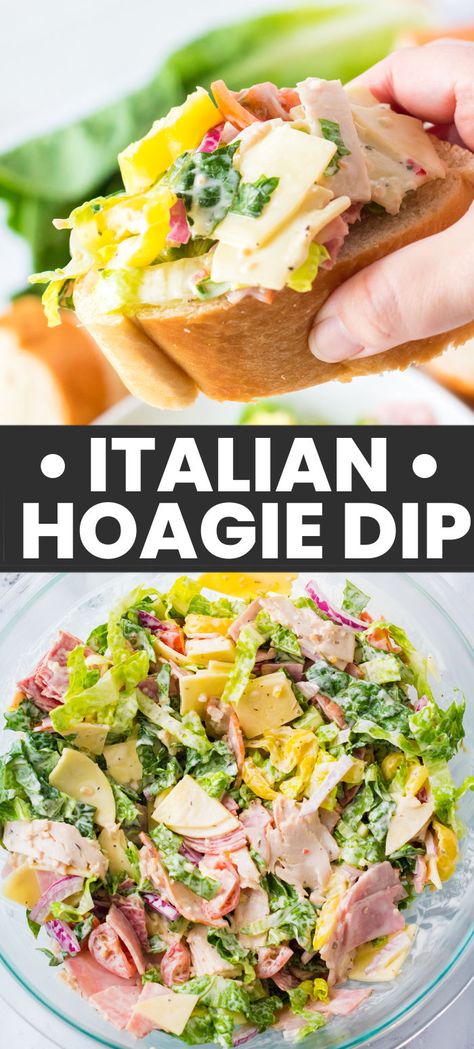 Dips With Meat In It, Grinder Salad Dip, Sides For Deli Sandwiches, Recipes With Deli Meat, Lunch Meat Salad, Deli Meat Salad, Italian Sub Dip, Turkey Deli Meat Recipes, Tailgating Appetizers