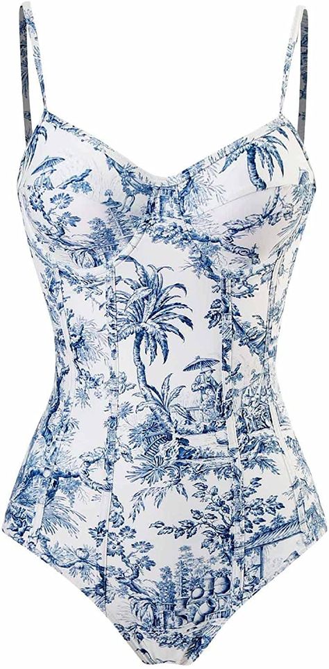 Cbcbtwo One Piece Bathing Suit for Women with Bikini Maxi Wrap Skirts 2 Piece Floral Print Swimsuit Tummy Control Tankini Set Swimsuit Wrap Skirt, Brazilian Dress, Swimsuit Wrap, Bra Materials, Look Retro, Coverup Skirt, Ruffle Swimsuit, Swimwear Sets, Blue Swimsuit