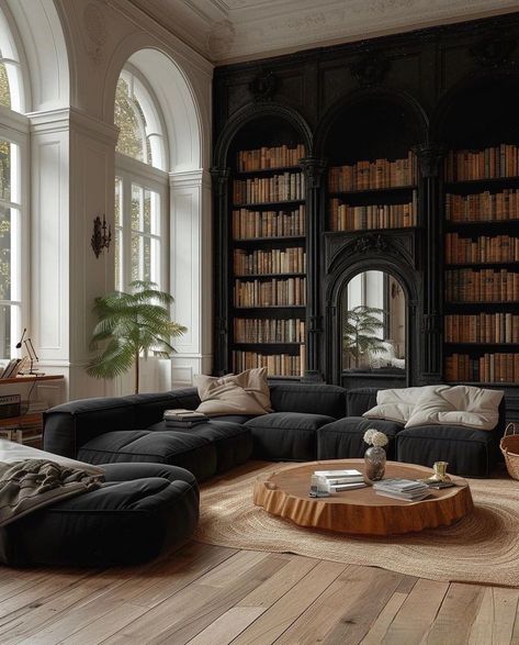 Modern Dark Academia Home Decor, Living Room Modern Victorian, Modern Dark Academia Living Room, Living Room Inspiration Dark, Moody House Interiors, Room Decor Dark Green, Dark Academia Furniture, Living Room Dark Academia, Dark Living Room Aesthetic