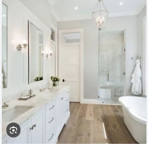 White Wood Floor Bathroom, White Bathroom With Wood Floor, Bathroom With Light Wood Floor, Bathrooms With Wood Floors, Vanity In Bathroom, Wood Vinyl Flooring, White Bathrooms, Wood Floor Bathroom, Bathroom Projects