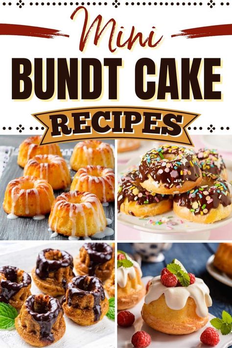 Whether they're glazed, frosted, dusted, or plain, I can't get enough of these fantastic mini bundt cake recipes. They're just too cute not to make! Mini Almond Bundt Cakes, Nordic Ware Mini Bundt Recipes, Boston Cream Bundt Cake Recipes, Miniature Bundt Cakes, Mini Cake Mold Recipes, Boston Cream Pie Mini Bundt Cakes, Tiny Bundt Cake Recipes, Cranberry Orange Mini Bundt Cakes, Miniature Cakes Recipes