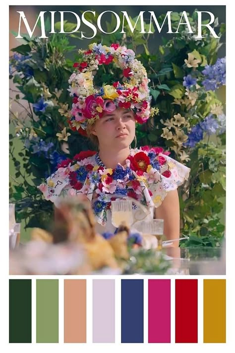 Midsommar Costume, Midsommar Movie Poster, Midsommar Aesthetic, Midsommar Party, Movie Color Palette, Serial Experiments Lain, May Queen, Color Script, Color Pallete