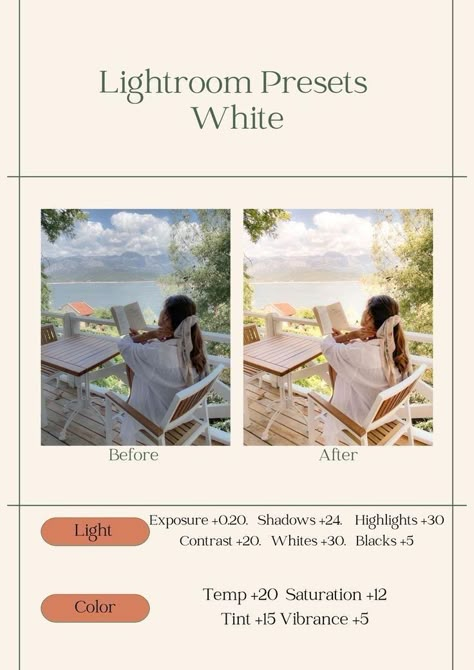 Light And Airy Filter, Preset Settings Lightroom, Creamy Photo Editing, Editing Presets Lightroom, Light And Airy Presets For Lightroom, Filters For Pictures Photo Editing, Light And Airy Photography Editing, Boho Photo Editing, Editing Pictures Lightroom