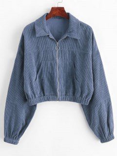 ZAFUL Corduroy Pocket Pull Ring Drop Shoulder Jacket - Slate Blue S Drop Shoulder Jacket, Cute Oversized Sweaters, Tie Dye Decorations, Shoulder Jacket, Matching Swimwear, Costume Intero, Fashion Materials, Slate Blue, Blue Jacket