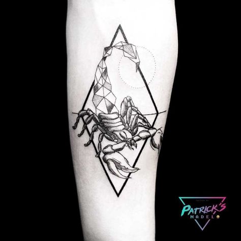 Scorpio Goes Geometric Geometric Scorpion, Caesar Crown, Nice Tattoo Ideas, Scorpio Tattoos, Scorpio Constellation Tattoos, Geometric Owl Tattoo, Scorpion Tattoos, Underboob Tattoo Designs, Sketchy Tattoo