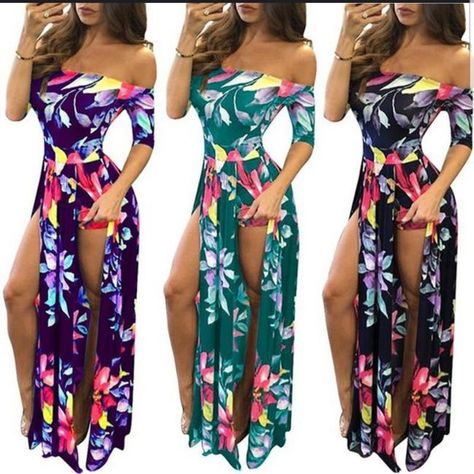 Hawaiian Dresses For Women, Summer Maxi Dress Boho, Boho Plus Size, Overlay Skirt, Jumpsuit Dressy, Split Maxi Dress, Split Dress, Floral Print Shorts, Summer Skirts