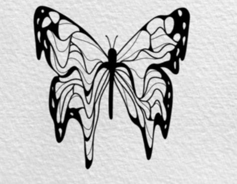 Butterfly Melting Tattoo, Melting Butterfly Drawing, Drippy Butterfly Tattoo, Dripping Butterfly Tattoo, Trippy Butterfly Drawing, Melting Tattoo Designs, Melting Butterfly Tattoo, Paramore Butterfly Tattoo, Moth To A Flame Tattoo