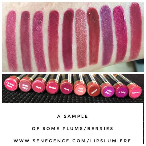 Samples of plum and berry colors available from LipSense Order from www.senegence.com distributor #206416 Berry Lipsense, Lip Sense, Senegence Distributor, Senegence Lipsense, Lipsense Colors, Magical Makeup, Lip Swatches, Lipstick Swatches, Long Lasting Makeup