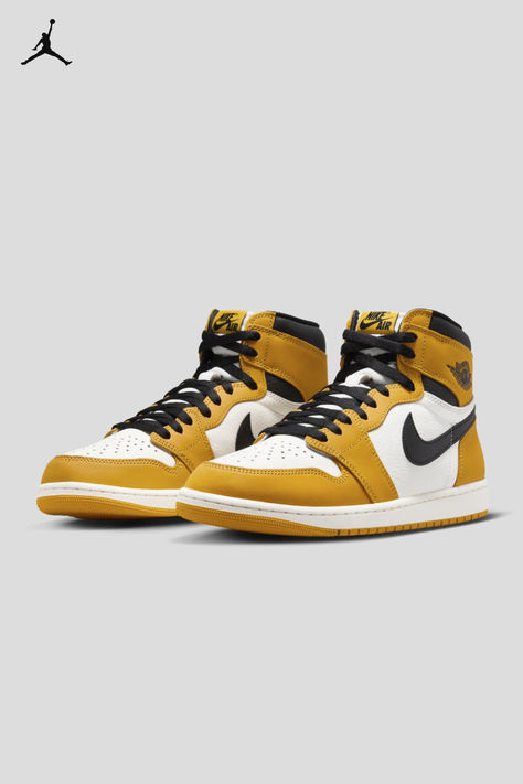 Golden hues and iconic Jumpman style grace the AJ1 High OG ‘Yellow Ochre.’ Available in extended sizing—shop now on Nike.com. Logo Wings, Air Clothes, Nike Kicks, Jordan Sneaker, Nike Fashion Shoes, Jordan Logo, Shoes To Buy, Kicks Shoes, Jordan 1s