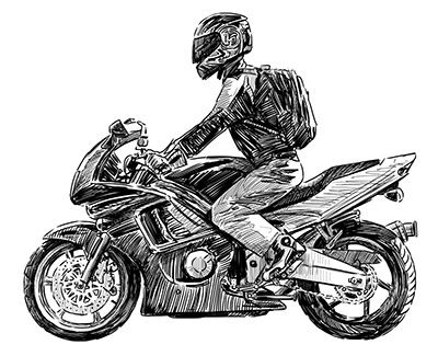 Motorcyclist Helmet Drawing, Motorcycle Drawing, Bike Sketch, Biker Art, Art Drawings Sketches Pencil, Motorcycle Art, Black Ink Tattoos, Bike Art, Guy Drawing