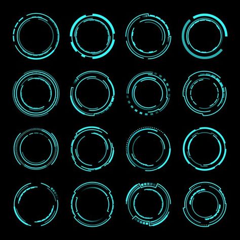 Hud round frames or borders, sci fi circ... | Premium Vector #Freepik #vector #menu #circle #computer #neon Technology Design Graphic, Sci-fi Ui, Cyberpunk Design, Gfx Design, Display Frames, Futuristic Background, Motion Graphics Design, Cat Coloring Page, Round Frames