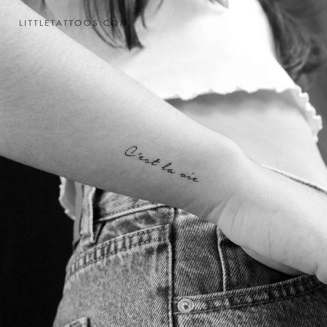 Our beautiful gallery of temporary little tattoos for people of all genders. Ce Le Vie Tattoo, Just One Life Tattoo, Cest La Vie Tattoo Fonts, Tattoos In Different Languages, Back Of The Ankle Tattoo, Cest La Vie Tattoo, One Life Tattoo, Dr Tattoo, France Tattoo