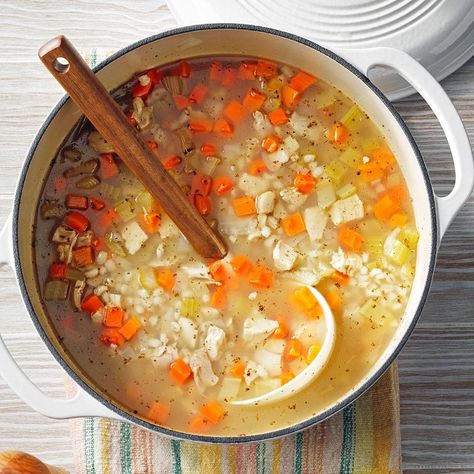 Chicken barley soup is such an easy comfort food, you'll want it on rotation for all of soup season. Chicken Barley Soup Recipe, Barley Recipe Healthy, Chicken Barley Soup, Chicken Barley, Barley Soup Recipe, Keep To Yourself, Main Dish Meals, Barley Recipe, Barley Soup