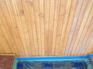 Beaded Plywood Ceiling, Stained Beadboard Ceiling, Stained Beadboard, Front Porch Ceiling, Best Wood Stain, Plywood Ceiling, Board Ceiling, Stain On Pine, Porch Ceiling