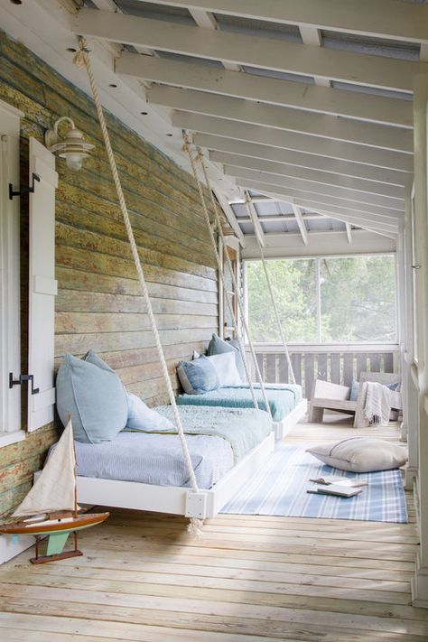 Starr Sanford Design Coastal Glam Decor, Screened Porch Designs, Sleeping Porch, Porch Swings, Floating Bed, Cottage Ideas, Beach Cottage Style, Porch Design, Amelia Island