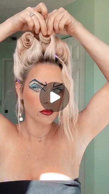 Ursula Glam Makeup, Ursula Hair And Makeup, Ursula Wig Diy, Ursula Updo, Womens Ursula Costume Diy, Mom Mermaid Costume, Ursula Hair Tutorial, Ursula Crown Diy, Ursella Costume Diy