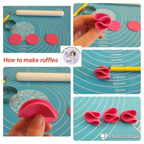 How to make fondant ruffles! Cake Ruffles, Fondant Ruffles, Cake Decorating Flowers, Dummy Cake, Sugar Flowers Tutorial, Candy Land Birthday Party, Fondant Cake Designs, Fiesta Tropical, Candyland Birthday