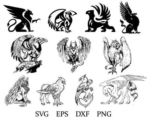 $3,20 Griffin Tattoo, Griffin Logo, Butterfly Swords, Griffin Art, Legendary Monsters, Evil Eye Tattoo, Mythological Animals, Mystical Animals, Unicorns Clipart