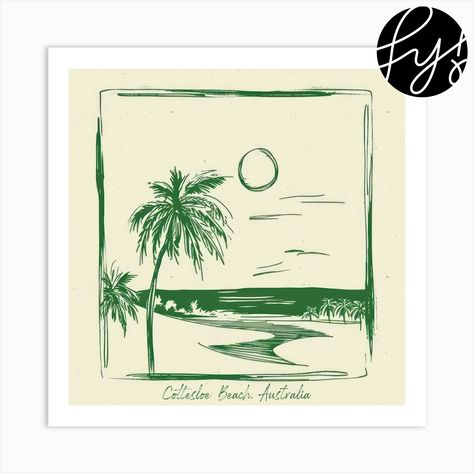 Coconut Tree Drawing, Malibu Beach California, Green Line Art, Cottesloe Beach, Illustration Canvas, Line Art Illustration, Malibu Beach, Malibu Beaches, Seasons Art