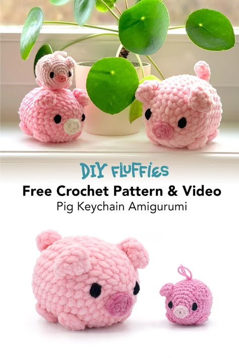 Crochet a very cute pig with this easy beginner friendly free pig crochet pattern. Including full video on how to crochet this plush pig. Crochet Pigs Free Pattern, Crochet Pig Pattern Free, What To Crochet When Bored, Crochet Booth, Crochet Pig Pattern, What To Crochet, Pig Crochet Pattern, Crochet Fluffy, Crochet Farm