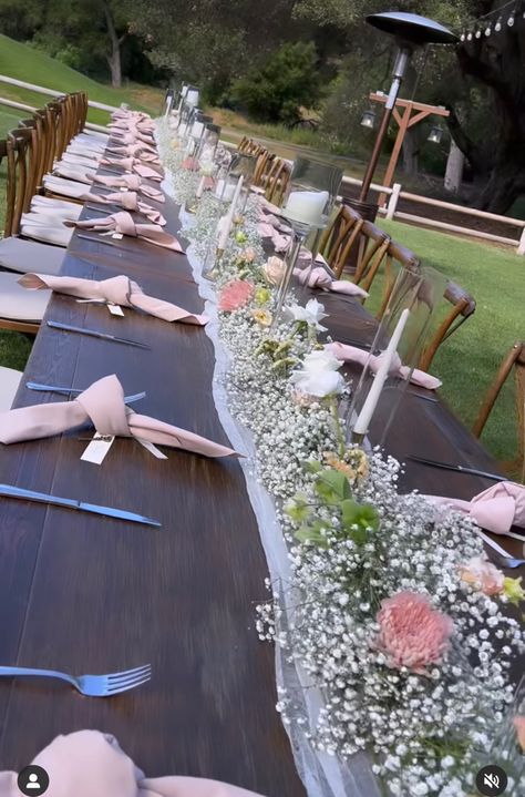 Farm table idea for 10/7 Babies Breath Table Runner, Baby Breath Table Runner, Garland Table Runner, Flower Table Runner, Flower Runner, Aesthetic Picnic, Baby Breath, Baby Colors, Farm Table