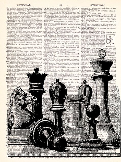 BOGO Sale Chess Pieces Vintage Dictionary by TheRekindledPage Chess Artwork, Anuel Aa Wallpaper, Chess Books, Vintage Book Art, Chess Queen, Dictionary Prints, Vintage Dictionary, Free Print, Gcse Art