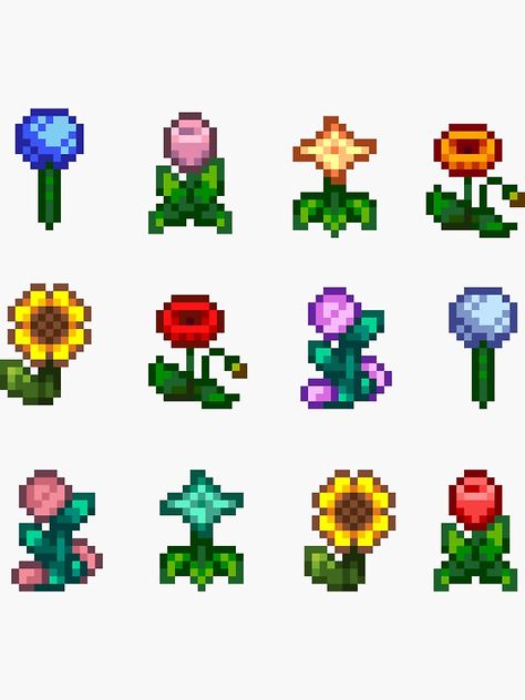 Stardew Valley Garden, Pixel Art Templates, Perler Art, 8bit Art, Valley Flowers, Pixel Drawing, Perler Crafts, Pixel Art Grid, Flower Icons