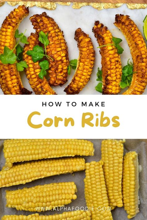 Enjoy these corn ribs in under 30 minutes with a crisp and flavor-packed outside and tender, juicy sweet corn middle; these plant-based ribs are the ultimate corn side dish. Plus, this recipe is gluten-free, low-carb, and can be made dairy-free and/or vegan! Corn Riblets, Oven Baked Corn, Corn Side, Corn Ribs, Grilled Corn Recipes, Corn Recipes Side Dishes, Seasoned Corn, Corn Side Dish, Vegan Junk Food