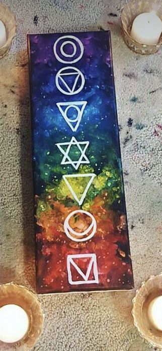 Chakra Painting Ideas Easy, Reiki Paintings, Chakra Painting Ideas, Spiritual Art Painting, Chakra Painting, Art Chakra, Art Mini Toile, Hippie Crafts, Arte Yoga