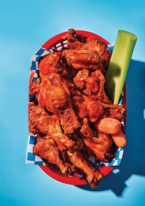 The 8 Best Places to Eat Buffalo Wings in Buffalo — Bon Appétit Buffalo Wings Photography, Chicken Wing Aesthetic, Chicken Wings Photography Food Styling, Super Bowl Wings, Wings Photography, Wings Recipe Buffalo, Buffalo Wing, Spicy Wings, Red Basket