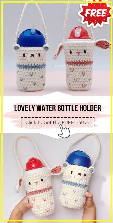 crochet Lovely Water Bottle Holder free pattern - FREE Crochet Bottle Cover Pattern for Beginners. Click to Get the Pattern #BottleCover #crochetpattern #crochet via @shareapattern.com Water Bottle Bag Crochet Pattern, Crochet Bags For Kids, Crochet Household Items, Crochet Pouches, Baby Bottle Holders, Crochet Water Bottle Holder, Crochet Cup Cozy, Bottle Cozies, Cozy Crochet Patterns